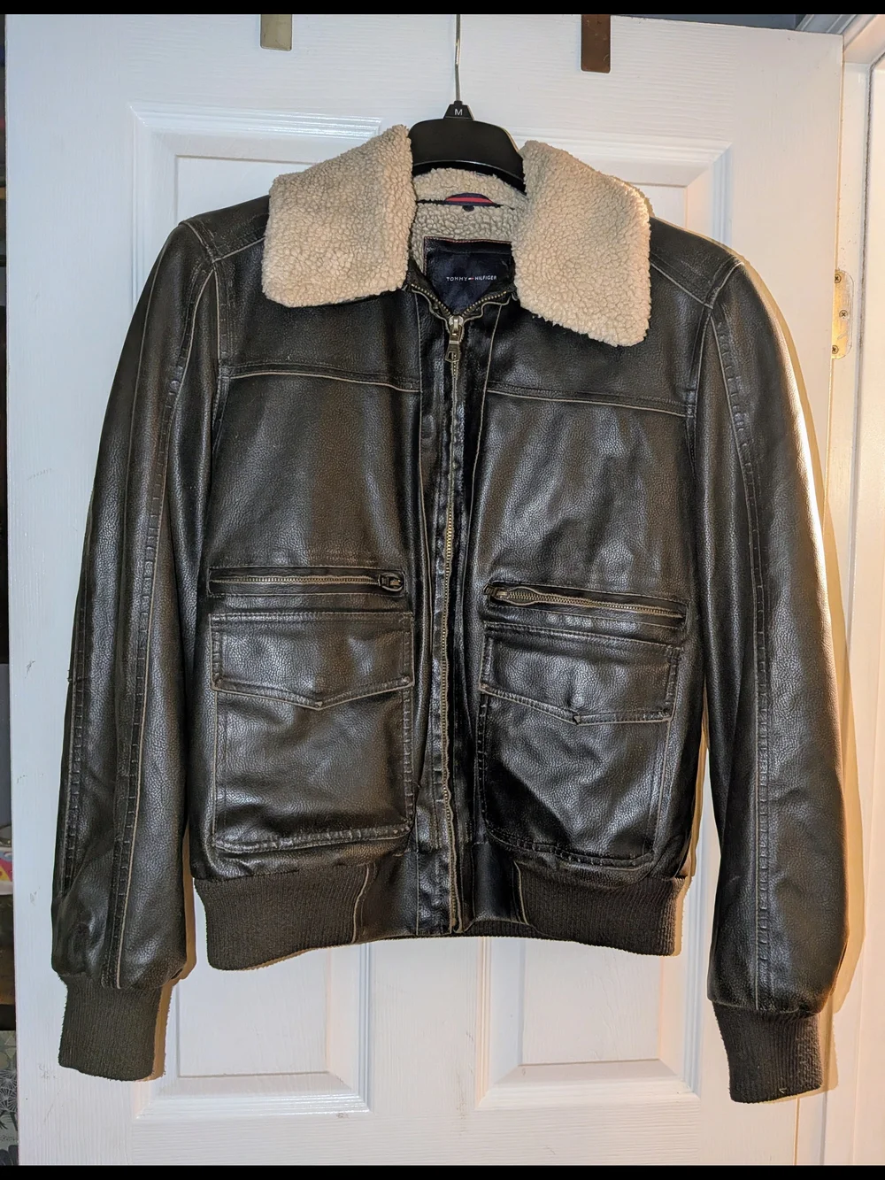 Tommy Hilfiger Dark Brown Bomber Jacket with Removable Faux Fur Collar